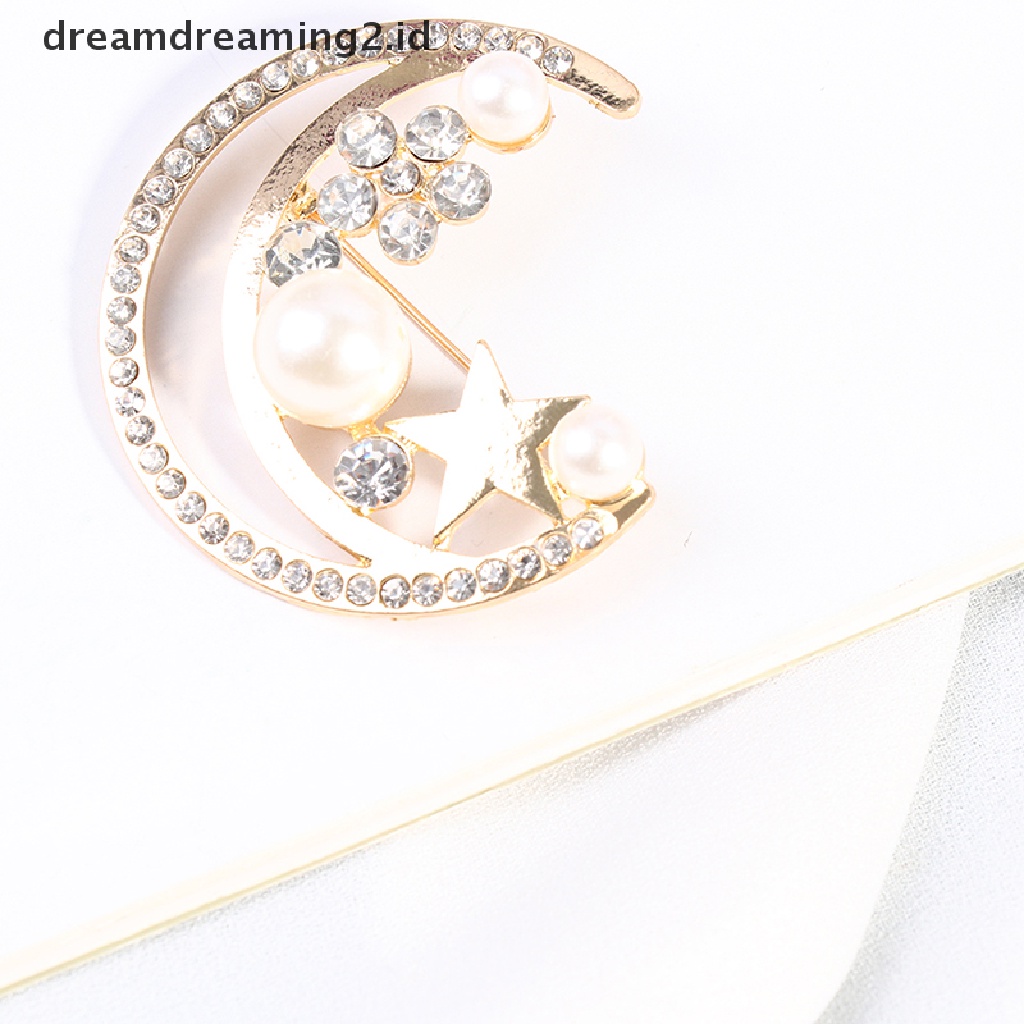 (hot) Bulan Bintang Peal Bros Untuk Wanita Baroque Trendy Elegan Brooch Pin Hadiah Pesta//