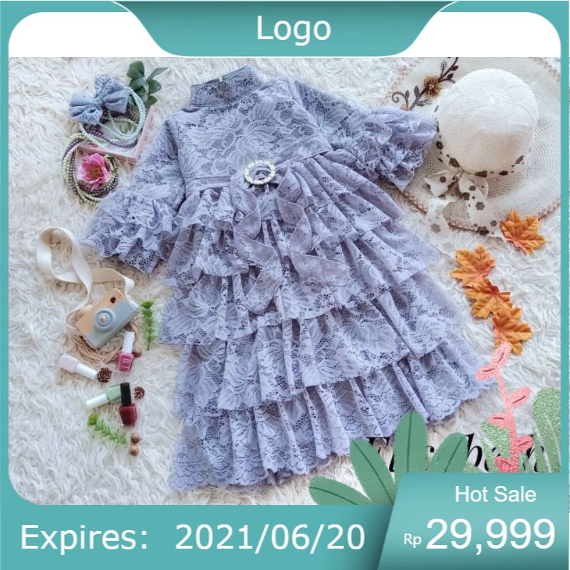 GAMIS / DRESS / GAUN ELISABETH ANAK & DEWASA WARNA ABU ABU