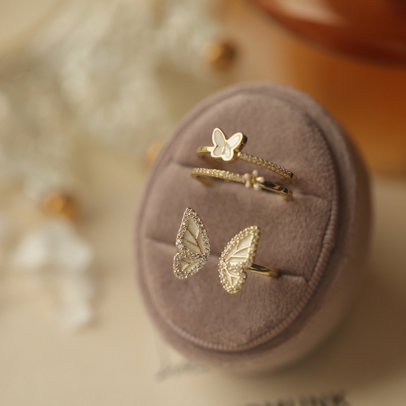 Wanita Fashion Kupu-Kupu Bunga Cincin Berlian Imitasi Alloy Ring