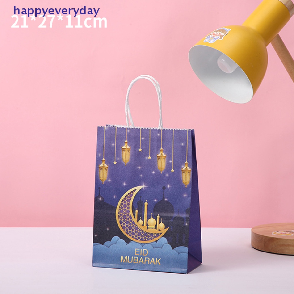 [happy] 6pcs/set Tas Bingkisan Kertas Eid Mubarak Ramadhan Favo r Bag Untuk Perlengkapan Pesta Gift [ID]