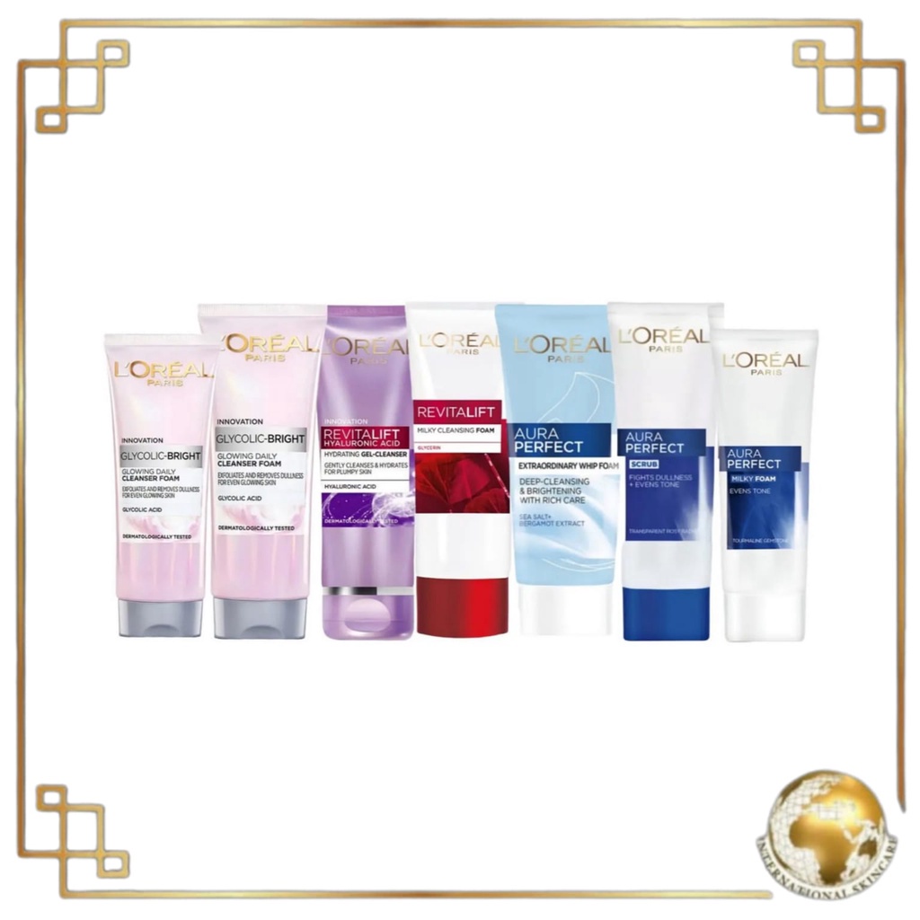 LOREAL Paris Whip Foam Facial Wash - Cleanser - Glycolic - Aura Perfect - Revitalift