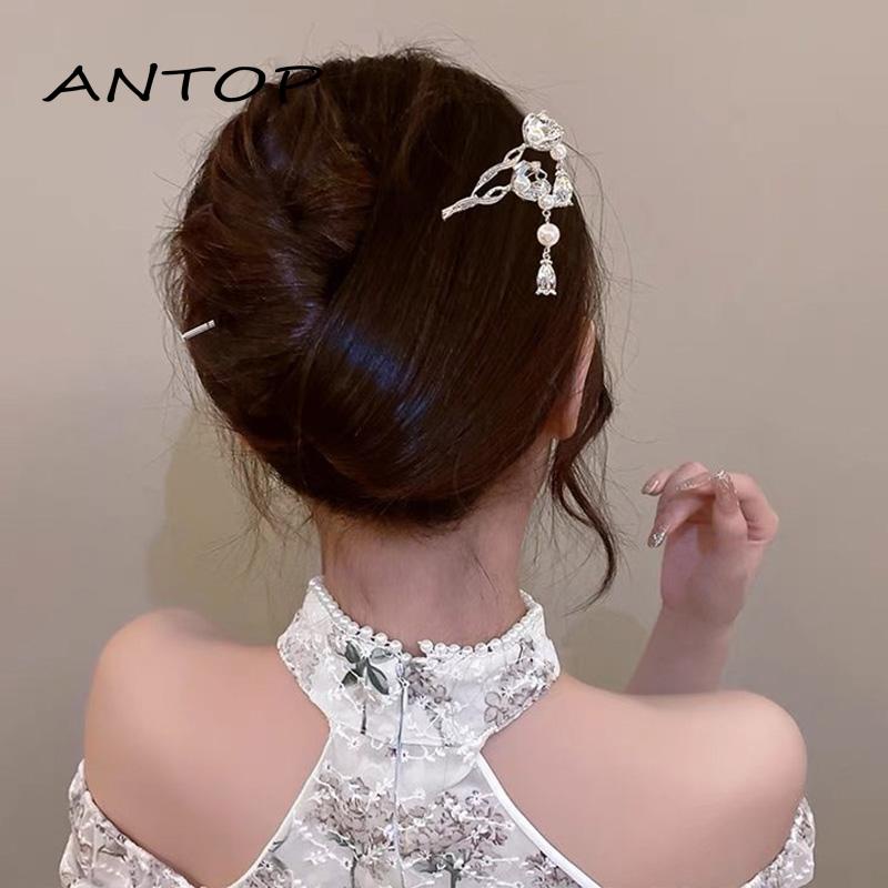 【antop】Super Peri Indah High-end Retro Rumbai Mutiara Jepit Rambut Perempuan Gaya Dingin Jepit Rambut