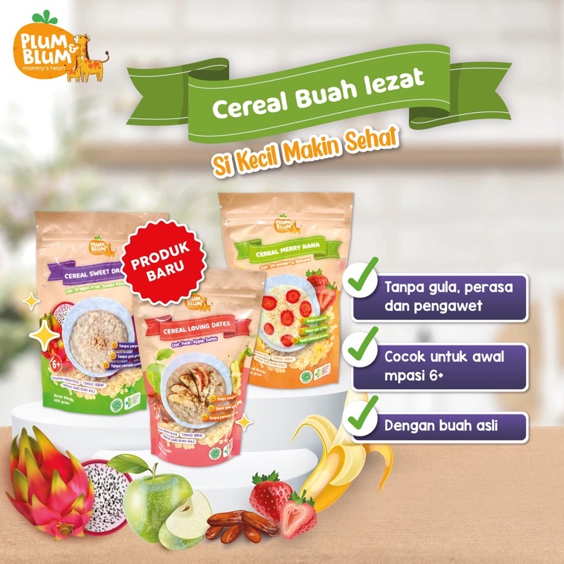 Plum &amp; Blum Cereal bubur bayi Oat Pasta Beef BUAH /Sereal Bb Booster / Sereal Bayi MPASI Sehat -200gr