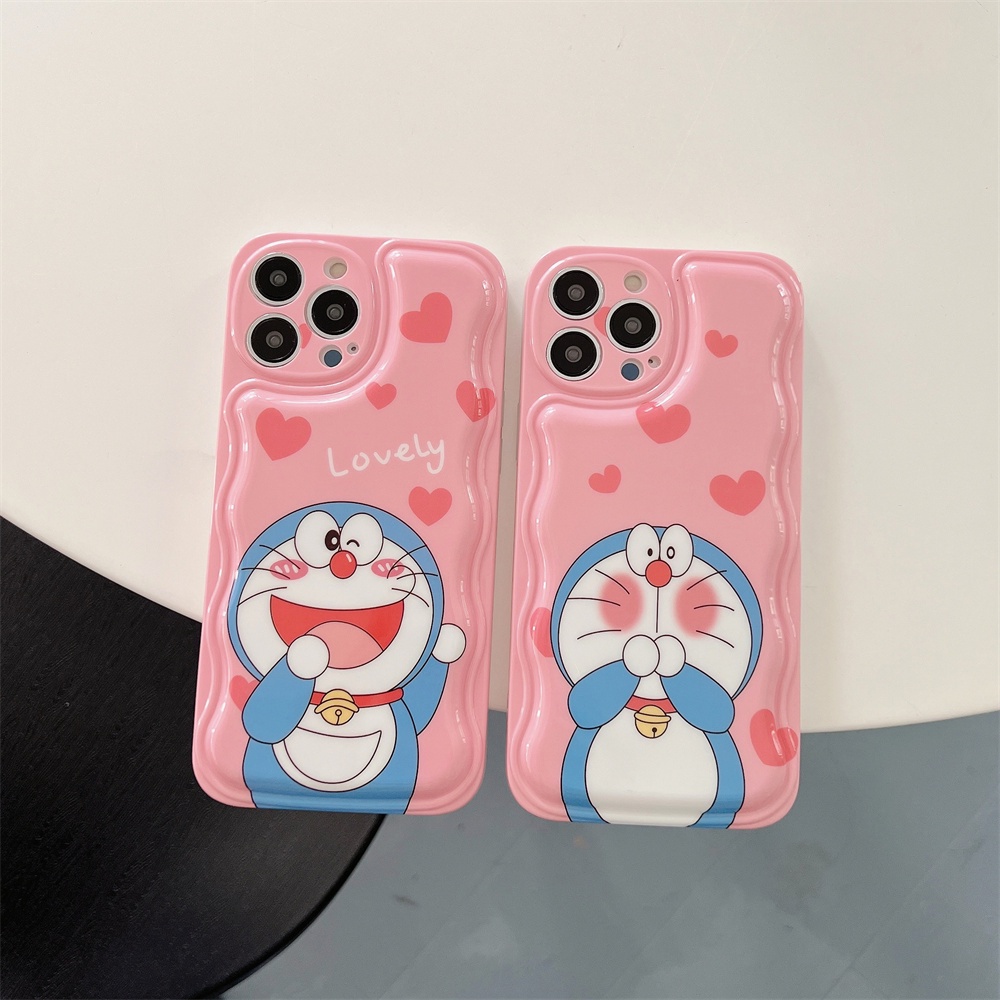 Doraemon Kucing Lucu Lembut TPU Silikon Penutup Belakang Warna Solid Curly Bumper Gelombang Casing Ponsel Untuk Apple IPhone 14 Pro Max11 13 12 14 Plus Perlindungan Kembali Transparan Shockproof Cover