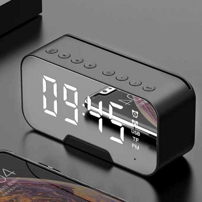 Jam Alarm Clock with Bluetooth Active Speaker TF AUX FM - Hitam