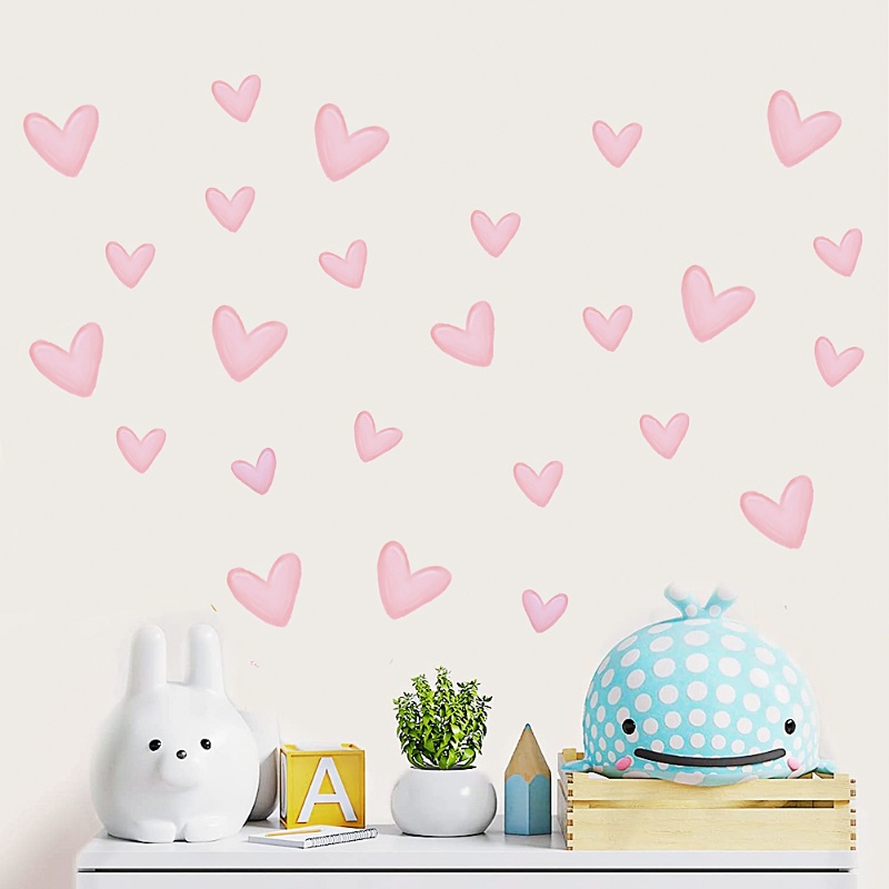 60pcs Pink Love Heart-Shape Wall Stickers/Self-adhesive PVC Tahan Air Stiker Dinding/Dekorasi Rumah Aksesoris