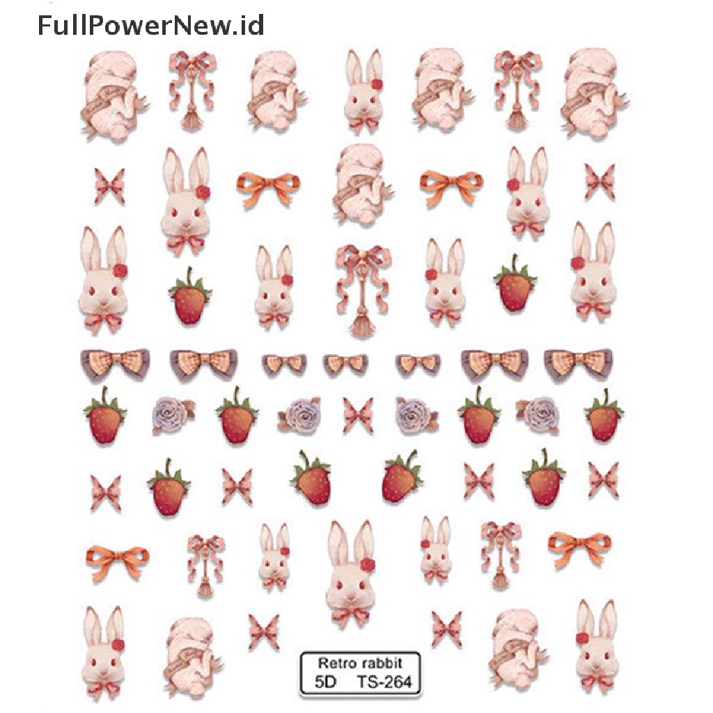 Power Lucu Retro Kelinci 5D Stiker Kuku Decal Nail Art Perekat DIY Manicure Decor ID