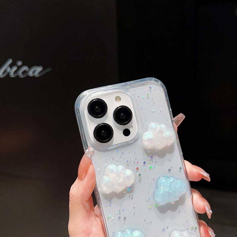 Casing 3D Epoxy Awan Warna-Warni Untuk iPhone 14 13 12 11 Pro MAX Plus Mini Bening Lembut TPU Cover Skin Untuk iPhone X XS MAX XR 7 8 Plus SE 2022 2020 14Plus 13Mini 12Mini