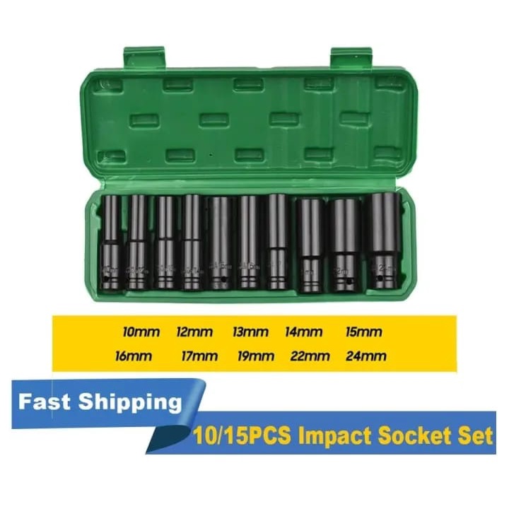 10pcs Impact Socket Set 1/2in Extension Mata Sock Impek Sok 8-24MM