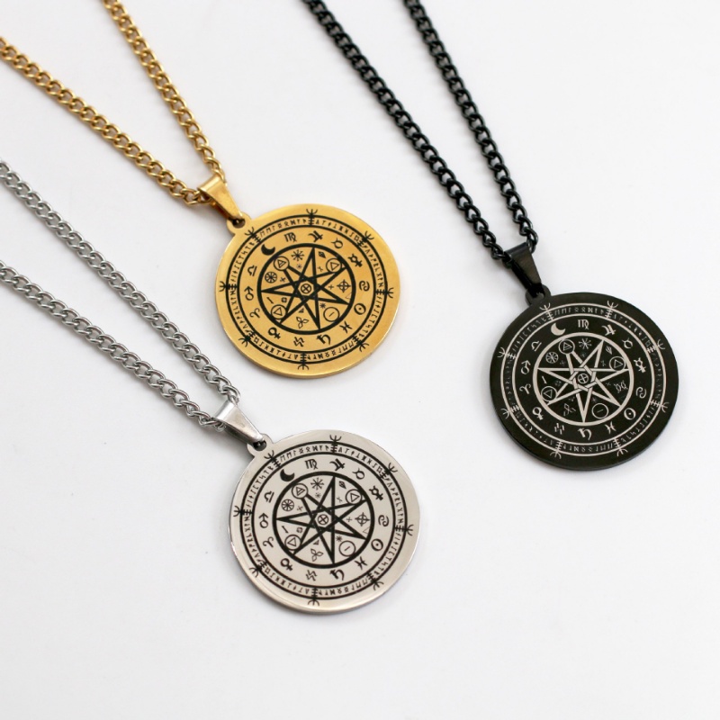 [X C Kalung] Emas &amp; Perak Hip Hop Punk Vintage Moon Time Wheel Baru ​Kalung Titanium Steel Liontin Anti Karat Perhiasan Hadiah Liburan Pria Dan Wanita