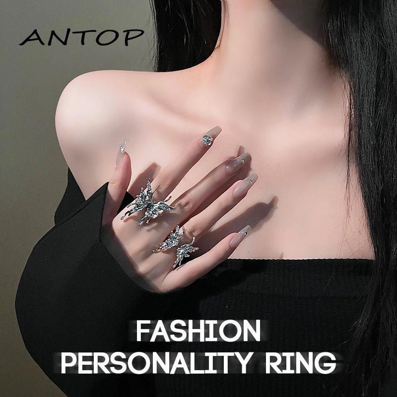 [antop] Cincin Jari Kepribadian Fashion Wanita Desain Cair Rasa Premium Cincin Terbuka Kupu-Kupu