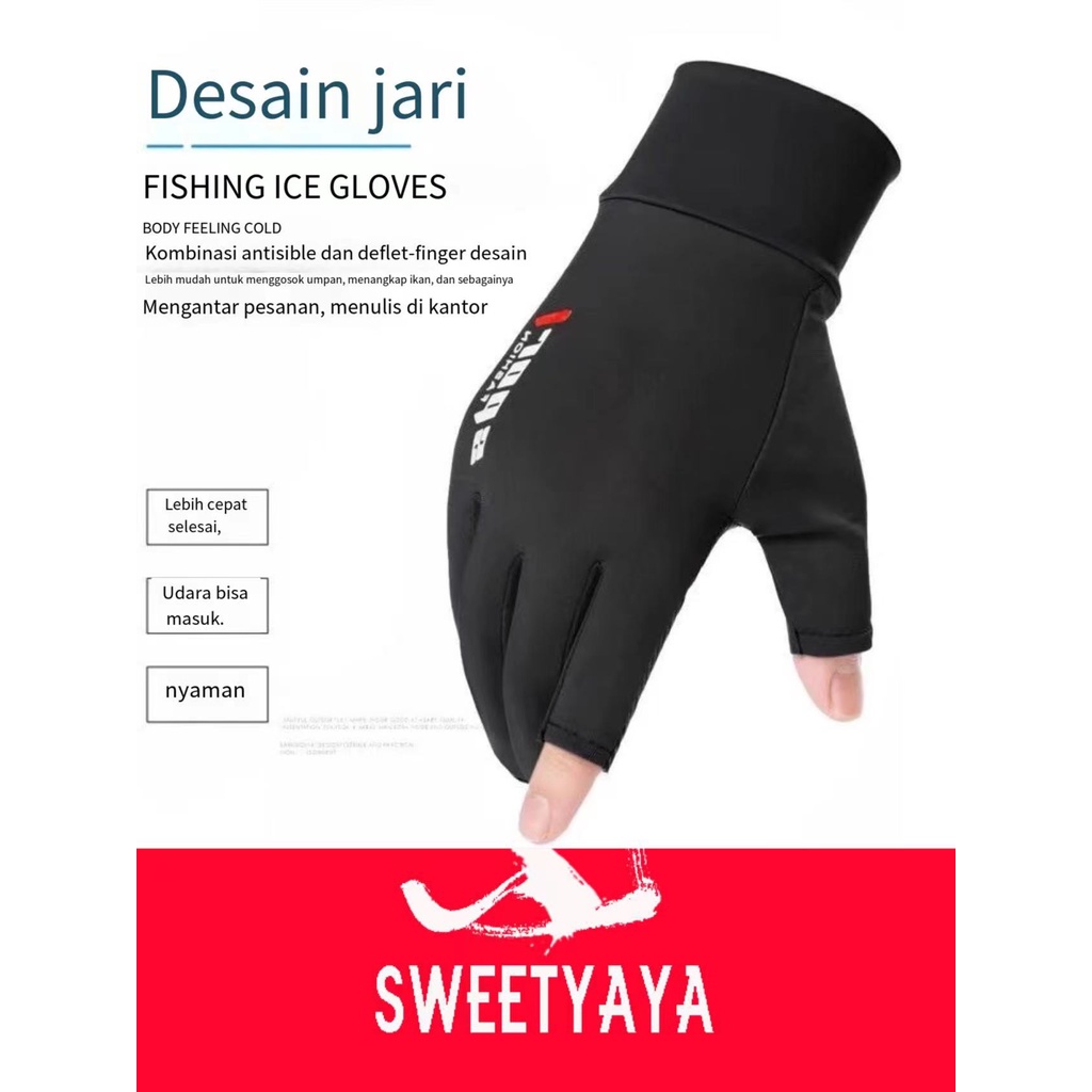 Ice Silk Gloves Sarung Tangan Motor Sepeda Pria Wanita Anti Slip Es Sutra Nyaman dan Bernapas Cewek Anti Air Touch Screen Setengah Jari Half Finger  Ice Silk Gloves