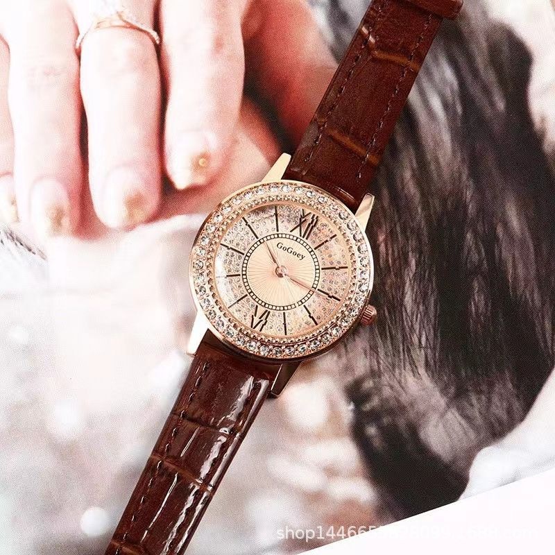 Gogoey - Jam Tangan Wanita Tali Kulit Gogoey Jam Analog Vintage Elegant