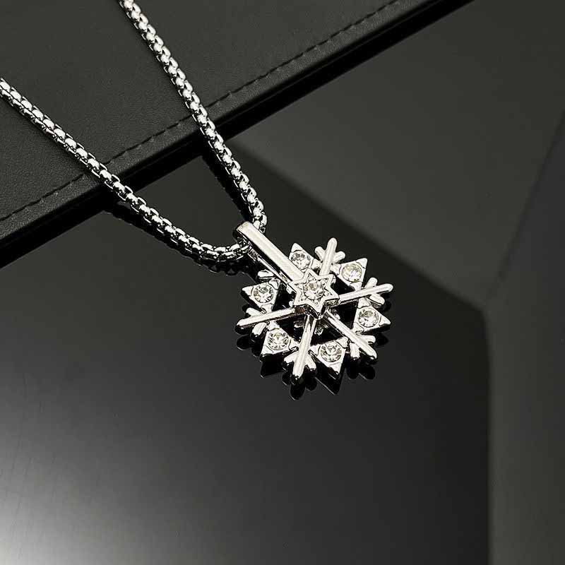 Gaya Baru Eropa Amerika Tren Fashion Dapat Diputar Snowflake Rhinestone Pendant Necklace