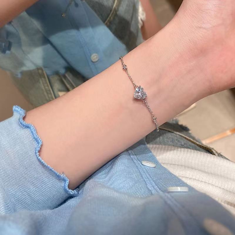 Gelang Perak Zirkon Sederhana Untuk Wanita Gelang Rantai Hati Perhiasan Aksesoris Fashion