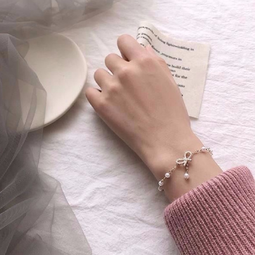 Gelang Rantai Emas Mutiara Zirkon Elegan Untuk Wanita Fashion Ikatan Simpul Bracelets Perhiasan Aksesoris