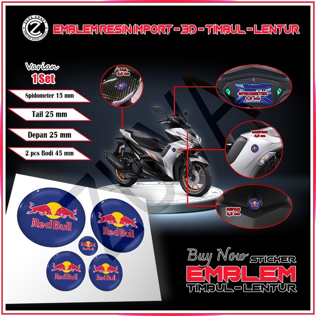 STIKER MOTOR 1 SET STIKER MOTOR LOGO RED BULL STIKER NMAX STIKER AEROX STIKER EMBLEM NMAX AEROX LEXI