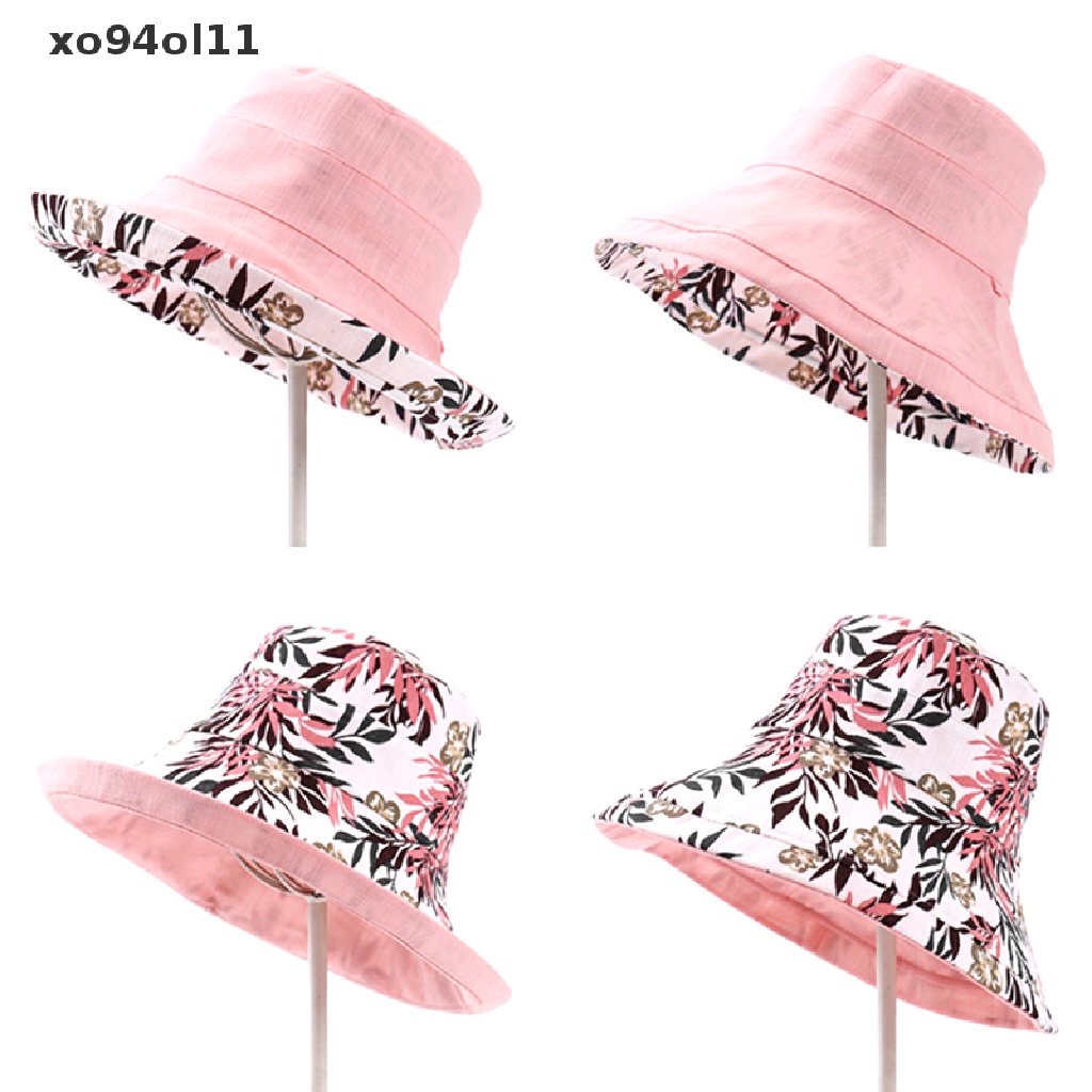 Xo Topi Pelindung Matahari Ember Sisi Ganda Pinggiran Lebar Anti UV Wanita OL