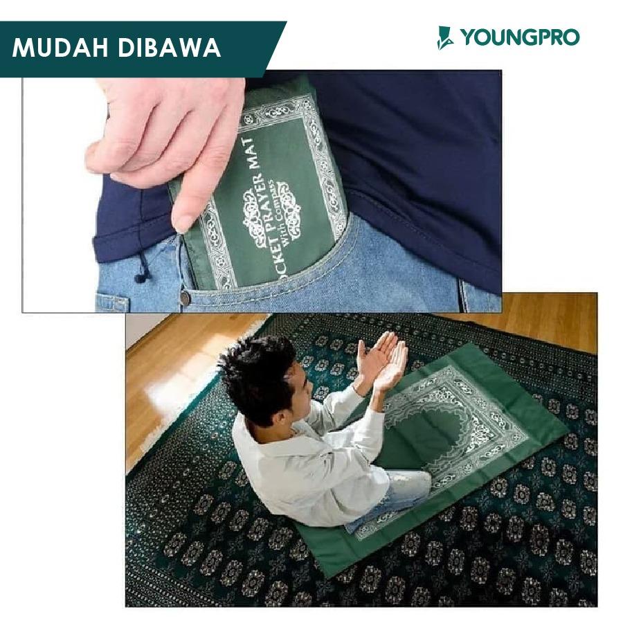 Sajadah Sholat Lipat Travel Portable Untuk Pria Wanita dan Anak Dilengkapi Kompas Arah Kiblat dan Pemberat Bahan Parasut Anti Air Sajdah Bentuk Dompet Pouch