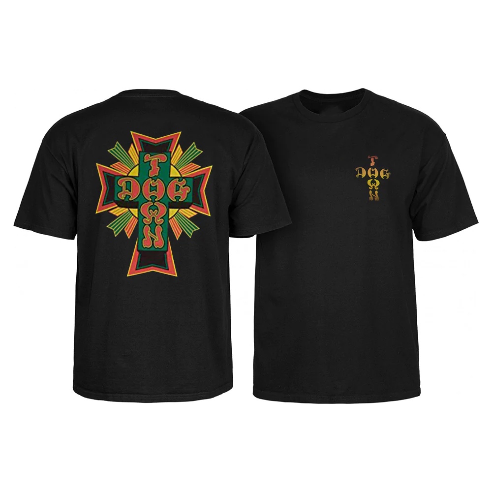 Dogtown Cross Logo Rasta Black Tee