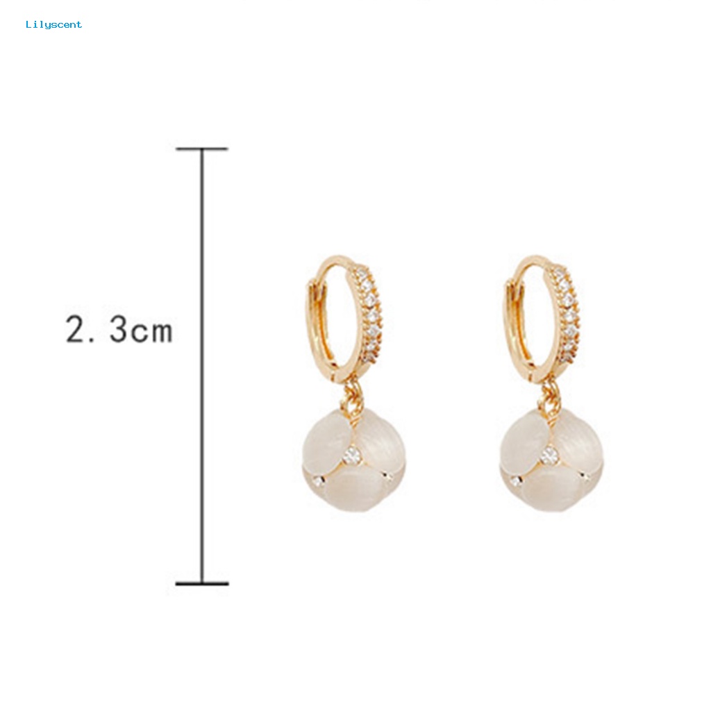 Lilyscent 1pasang Perempuan Drop Earrings Aksesori Busana Imitasi Opal Menjuntai Hoop Earrings Gadis Perhiasan Cerah Kilau