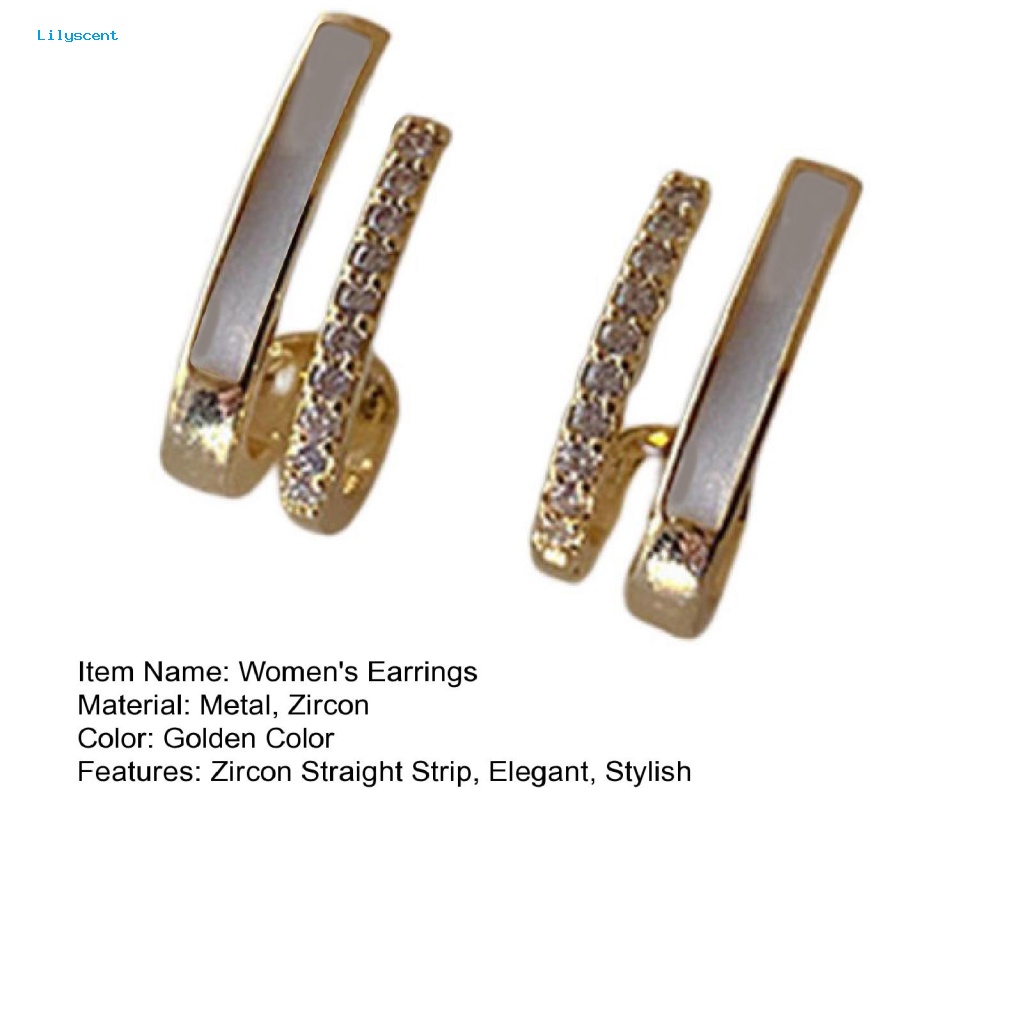 Lilyscent 1pasang Anting Pejantan Logam Prom Perlengkapan Zirkon Bertatahkan Vertikal Bar Menjuntai Earrings Elegan