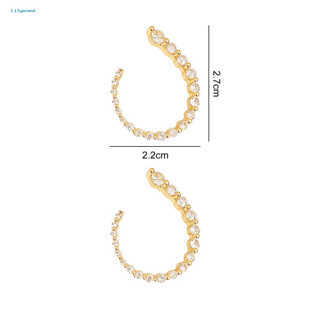 Lilyscent 1pasang Tembaga Wanita Anting Fashion Perhiasan Berlian Imitasi Berkilau Wanita Open Hoop Earrings Geometric