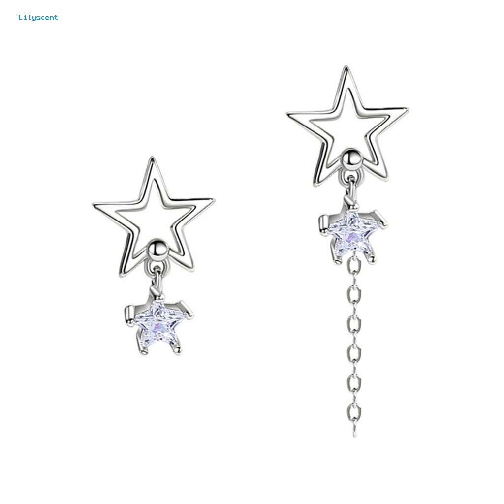 Lilyscent 1pasang Anting Telinga Temperamen Fashion Perhiasan Bling Cubic Zirconia Star Stud Earrings Dainty