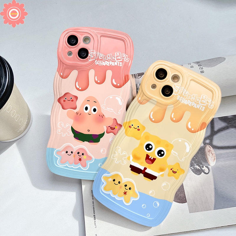 Oppo A15 A12 A16K A55 A17K A77s A77 A54 A96 A17 A95 A58 A53 A3s A74 A16s A5 A9 A57 A16 A1k A78 A5s A76 A52 A7 Reno 8 7 6 8Z 7Z SpongeBob Patrick Star Wavy Edge Soft Tpu Case Imut