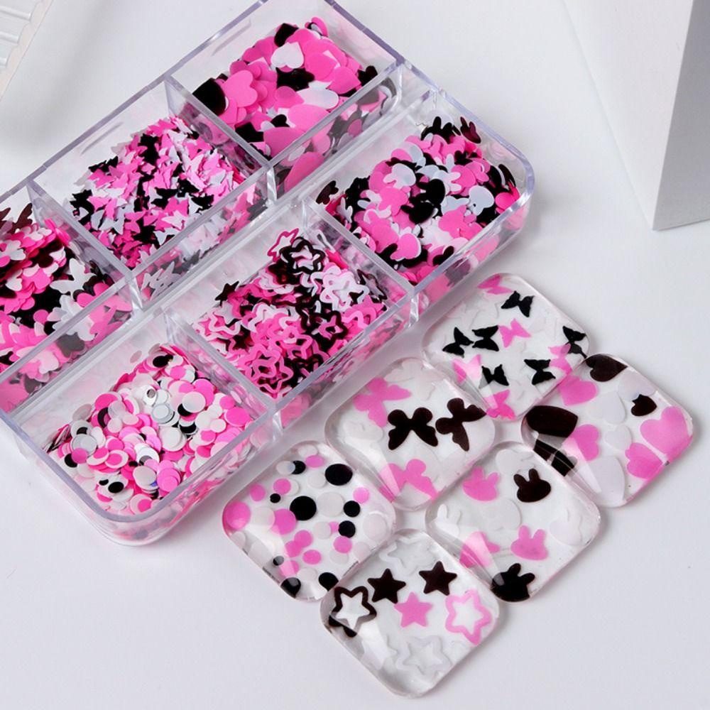 AUGUSTINA Agustina Kuku Glitters Hati Gadis Keren Hitam Dan Pink Kupu-Kupu Kelinci Manicure Hiasan