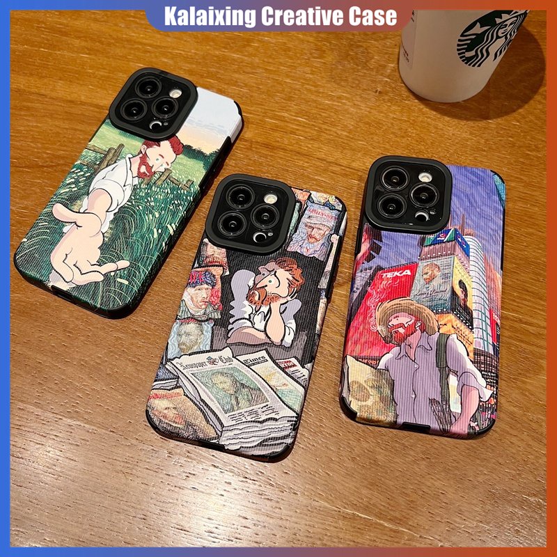 Van Gogh Case Untuk iPhone 14 Pro Max 13 12 11 Xs Max X XR 7 8 Plus 14Plus Tepi Lurus Garis Kotak Penutup Belakang Kulit