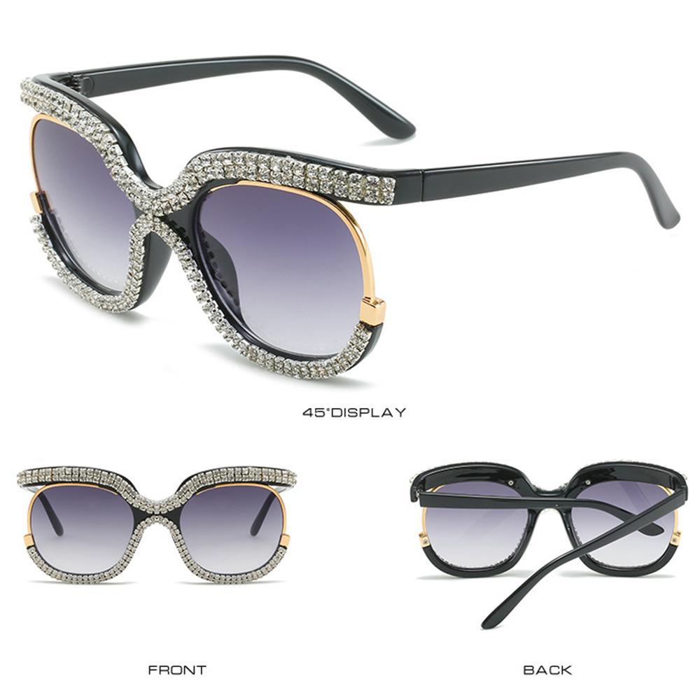 Lily Kacamata Hitam Wanita Oversized UV400 Protection Eyewear Crystal Shades