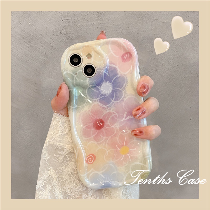 Kompatibel Untuk IPhone14 13 12 11 Pro Max8 7 6 6s Plus X Xr Xs Max SE 2020 Gaya Anak Perempuan Motif Bunga Warna-Warni Casing Ponsel Cream Soft Back Cover