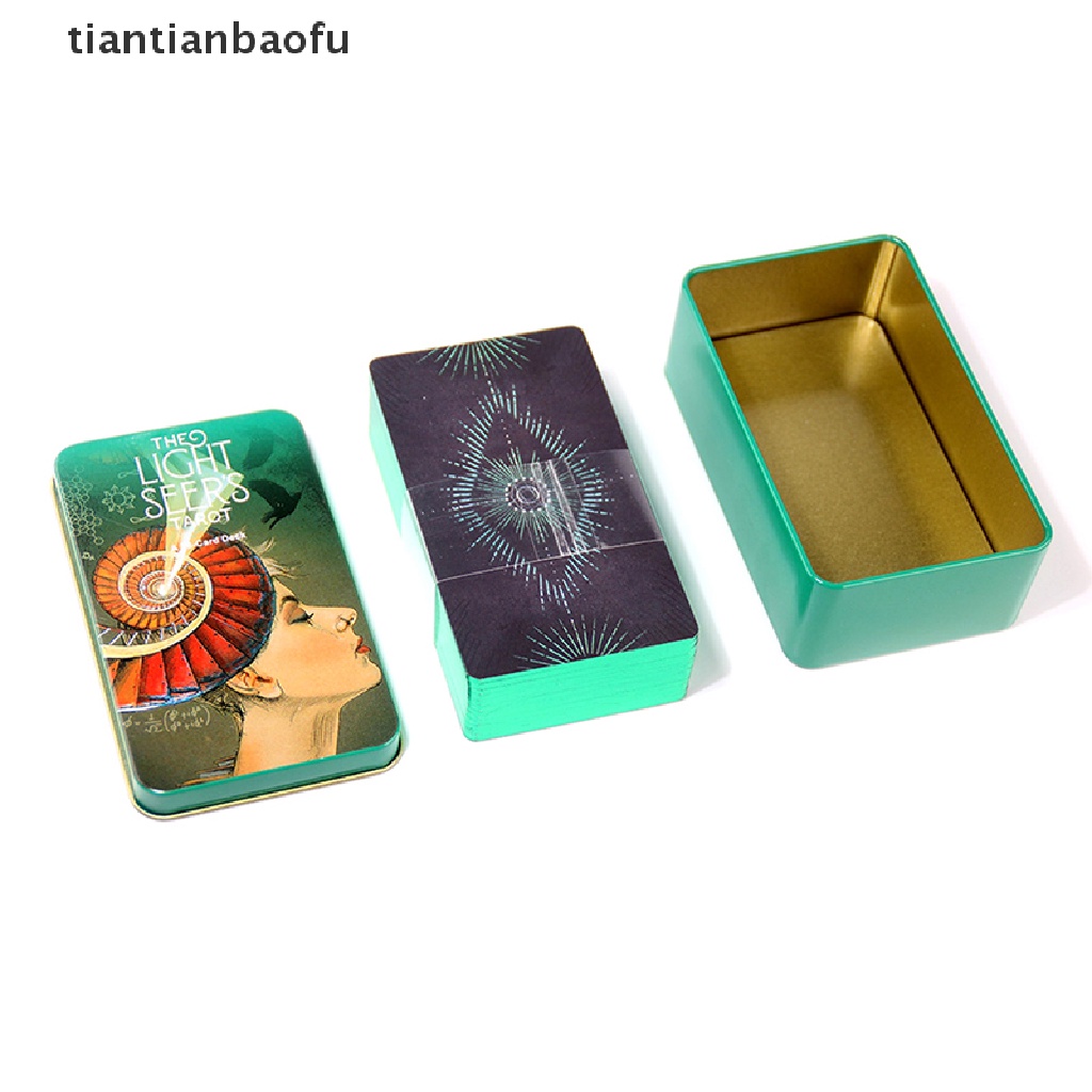 [tiantianbaofu] Tin Box Light Seers Tarot Card Kartu Ramalan Ramalan Deck Party Game Card w/Butik Manual