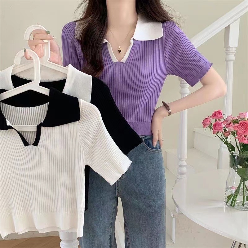 TELLY ➡️ BJ-005 Baju Rajut Lengan Pendek Import Bahan Adem | Knitwear Wanita Atasan Rajut Import Wanita Premium Kekinian Korean Style