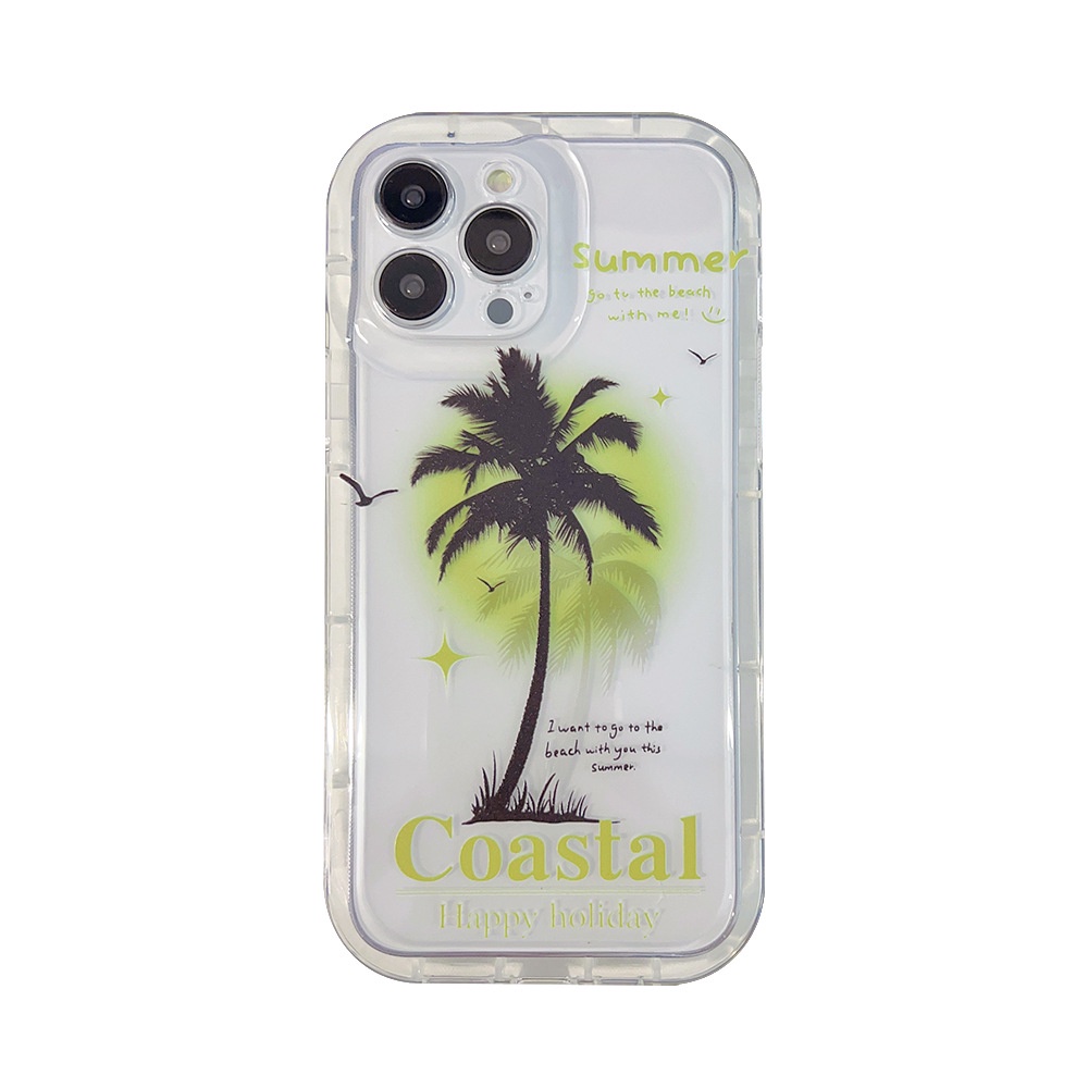 IPHONE Ins Niche Musim Panas Pohon Kelapa Silikon Case Untuk Iphone14 11 12 13 PRO MAX Casing Cover Pelindung AT0219