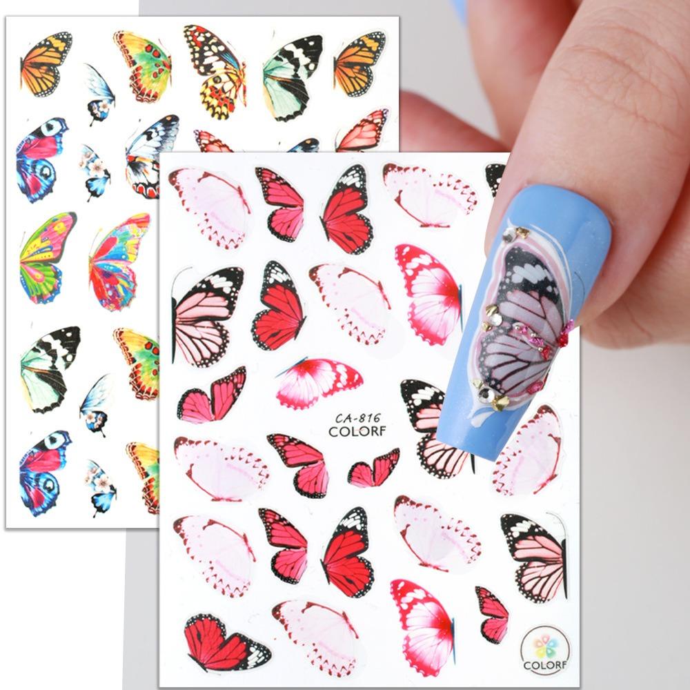 AUGUSTINA Agustina Stiker Kuku Kupu-Kupu Wanita Korea Capung Fashion Bunga Aurora Butterfly Nail Dekorasi