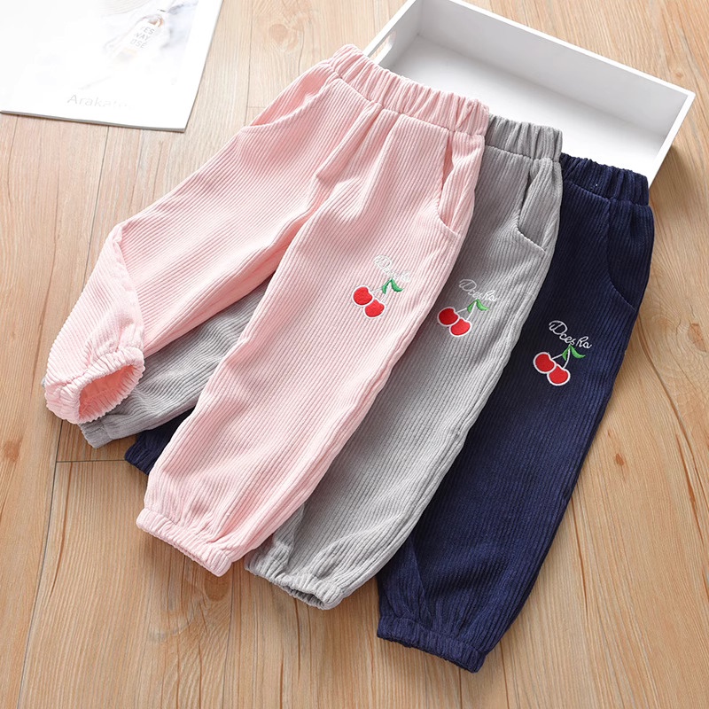 ZASKIYA- CELANA PANJANG / JOGGER CHERRY ANAK RIB PINGGANG KARET MOTIF BORDRIL