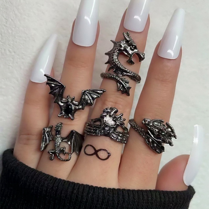 Baru Vintage Hip Hop Punk Naga Ular Kupu-Kupu Kelelawar Tengkorak Retro Knuckle Joint Rings Untuk Pria Gothic Jari Cincin Set Perhiasan