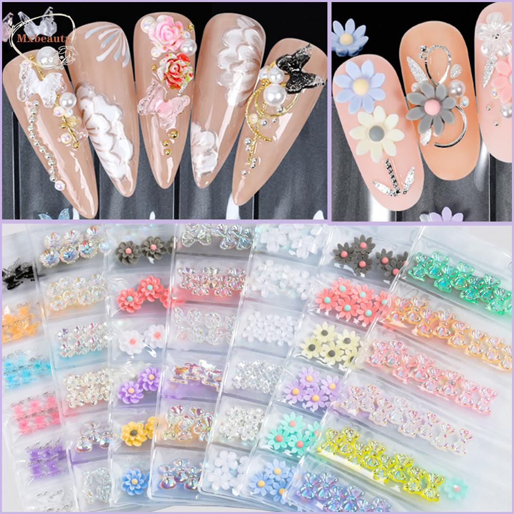Mxbeauty 3D Kupu-Kupu Dekorasi Kuku Lucu Kreatif Warna Permen Warna-Warni Musim Semi Resin Kelopak Bunga Ikatan Simpul Perhiasan Kuku