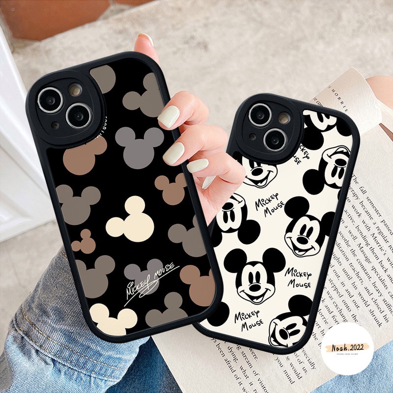 Lensa Bulat Tpu Soft Phone Case Kompatibel Untuk IPhone XR XS X Max 7Plus 6s 7 6 8 Plus 11 14 12 13 Pro Max SE 2020 Lucu Mickey Mouse Kartun Penutup Belakang