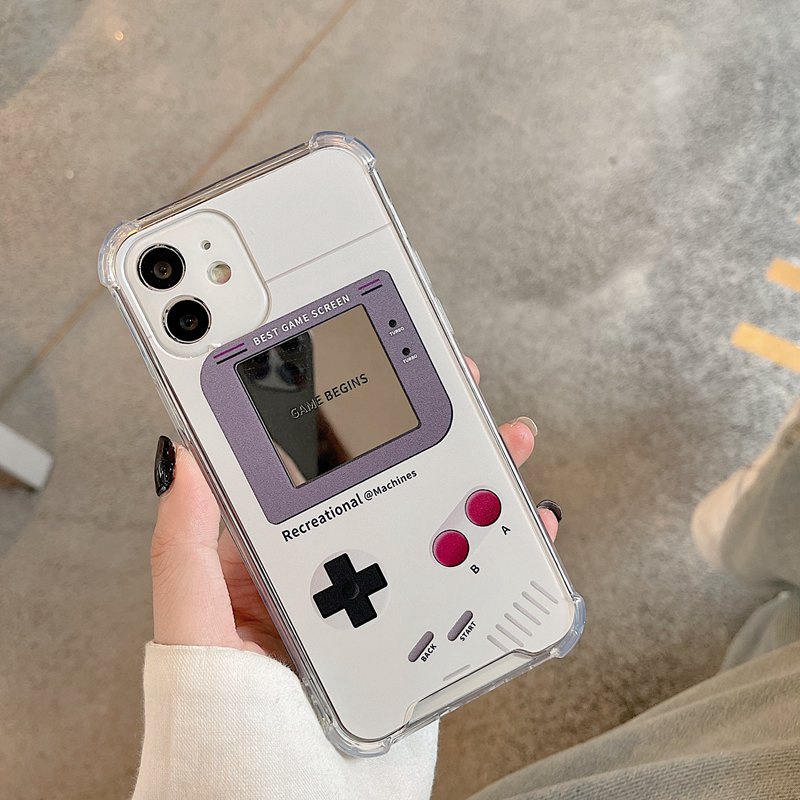 【Anti Fall Mirror】Pretty Silver Makeup Silicone Soft Case Iphone 6S 7 8 Plus X XR XS Max IPhone 11 12 13 14 Pro Max 14 Plus 7+ 8+ 12 13 mini for Women Girl Retro game console