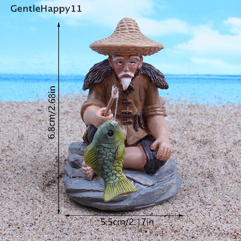 Gentlehappy Mancing Orang Tua Resin Figure Patung Ornamen Taman Pemandangan Mikro GardenCrafts id