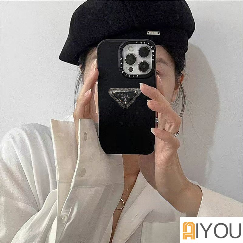 Casing Silikon Casetify Hitam Putih Abu Biru Desain Terinspirasi Dengan label prad Segitiga 3D Untuk iPhone14 Pro MAX 13 12 Pro MAX 11 Pro MAX XS MAX XR X SE 7 8 Plus Soft Case