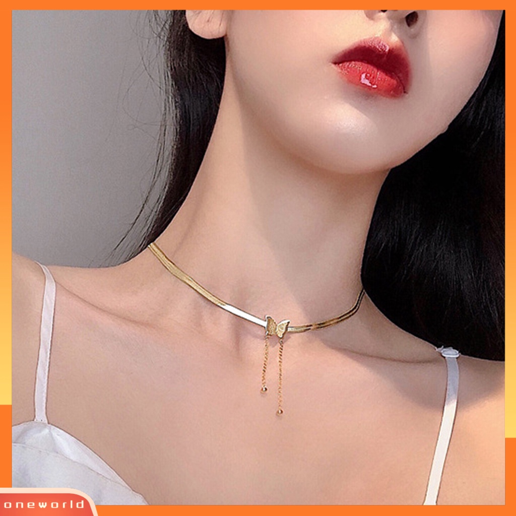 [ONE] Rantai Klavikula Kupu-Kupu Electroplating Rumbai Leher Ornamen Menawan Rantai Ular Liontin Kalung Wanita Perhiasan