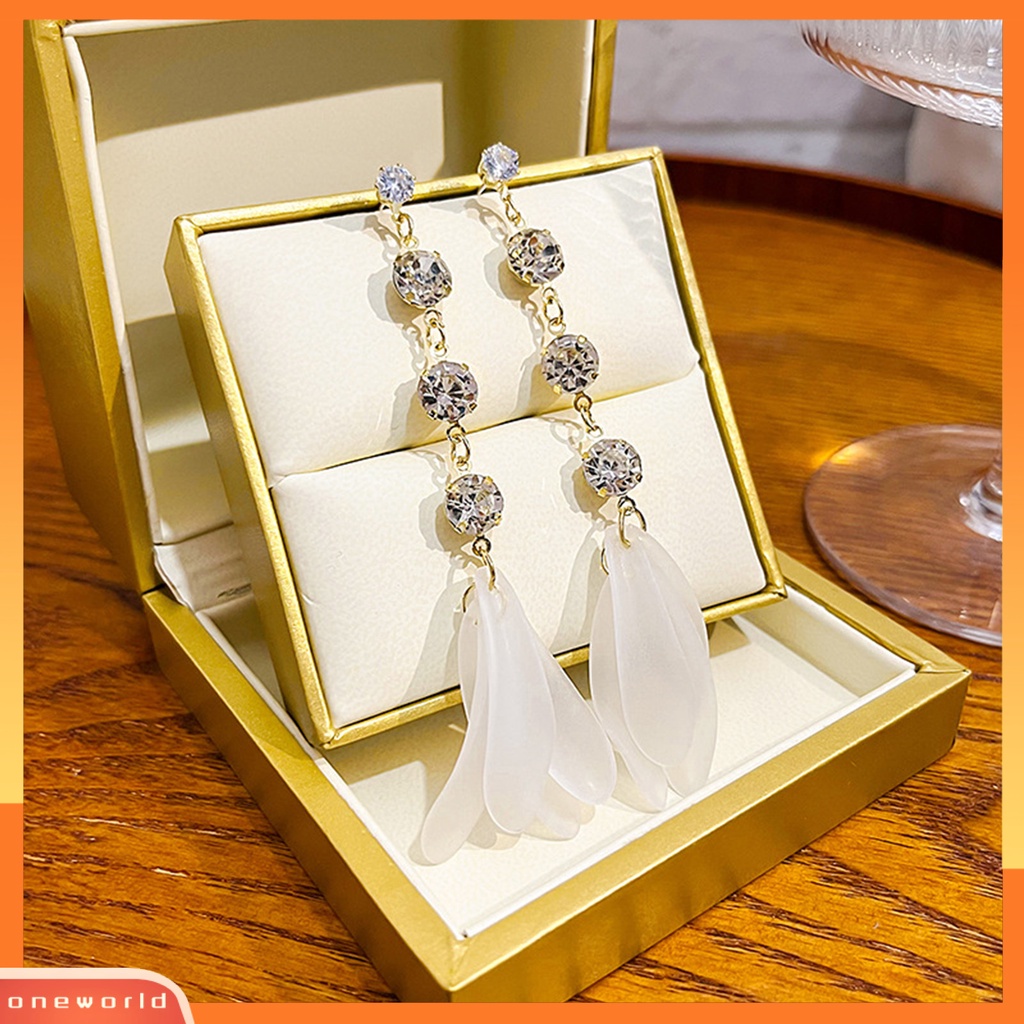 [EONE] 1pasang Menjuntai Anting Jumbai Panjang Splicing Frosted Liontin Elegan Berkilau Berlian Imitasi Wanita Stud Earrings Fashion Perhiasan