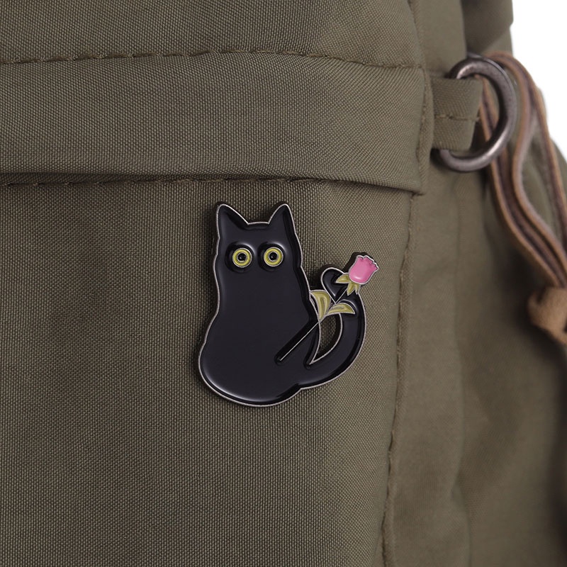 Pin Kerah Kucing Hitam Lencana Mawar Hadiah Kostum Aksesori Untuk Teman