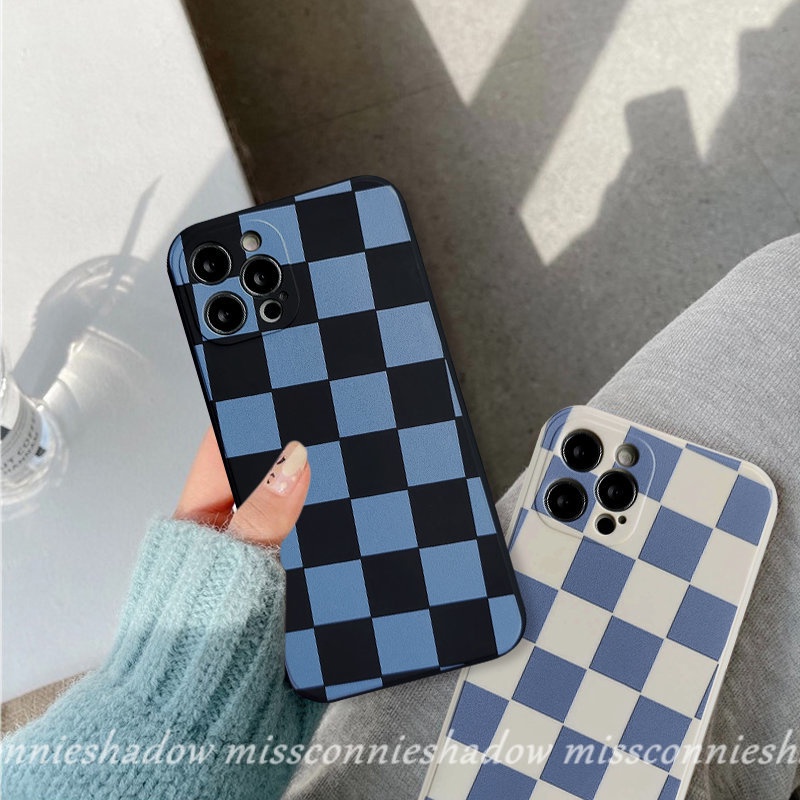 Infinix Hot 10Lite 11s 20s 11 9 8 12 12i 20 10t 10s Smart 5 4 6 Plus Hot9 10 12 11 Play Note 11 12pro 12 G96 8 12 2023 Fashion Couples Blue Chessboard Silicon Soft TPU Belakang Sarung