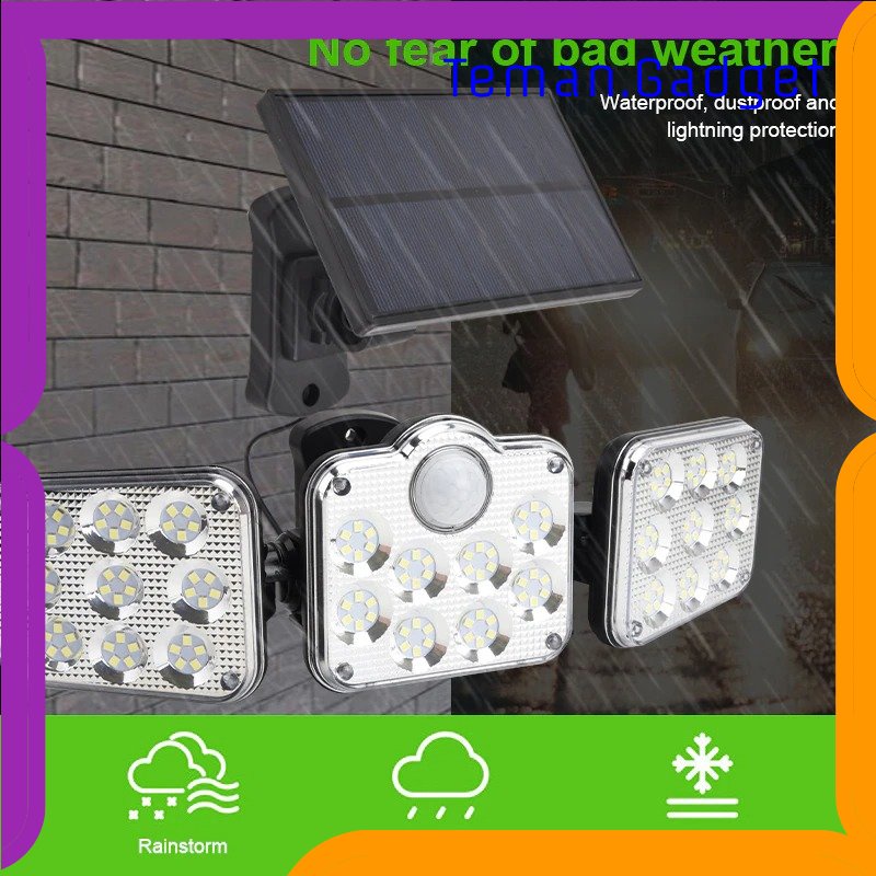 TG - LMP OOBEST Lampu Dinding Solar Double Sensor Three Head 122 LED Cool White - JD-2757A