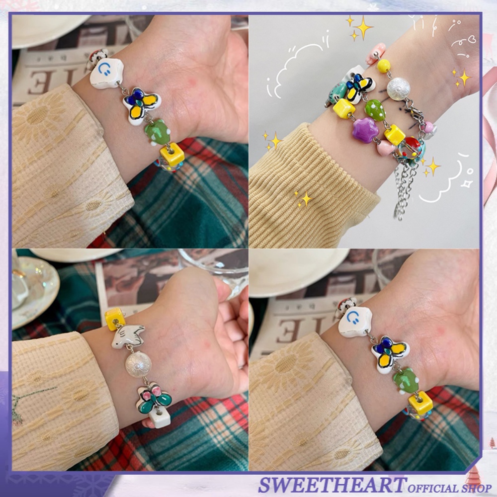 Buatan Sendiri Lucu Manik-Manik Gelang Kartun Smiley Niche Asli Desain Musim Panas Baru Perempuan Boudoir Madu Mutiara Gelang Manis Hati Perhiasan